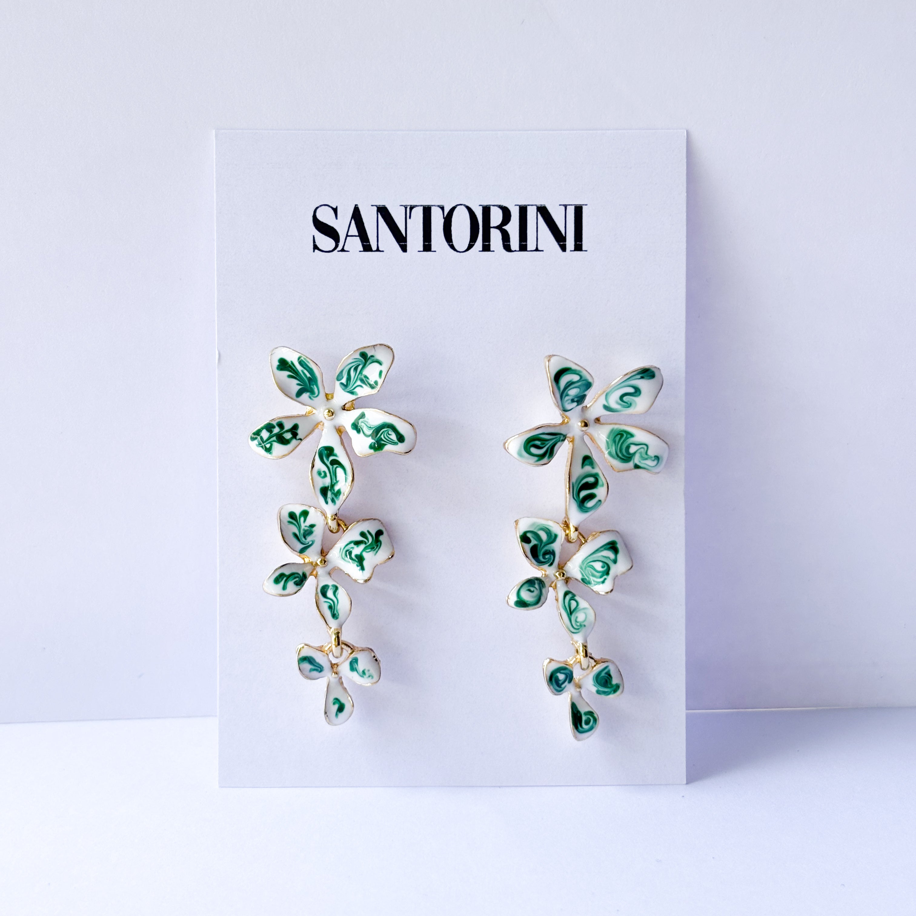 Caravanas Flor triple blanca y verde