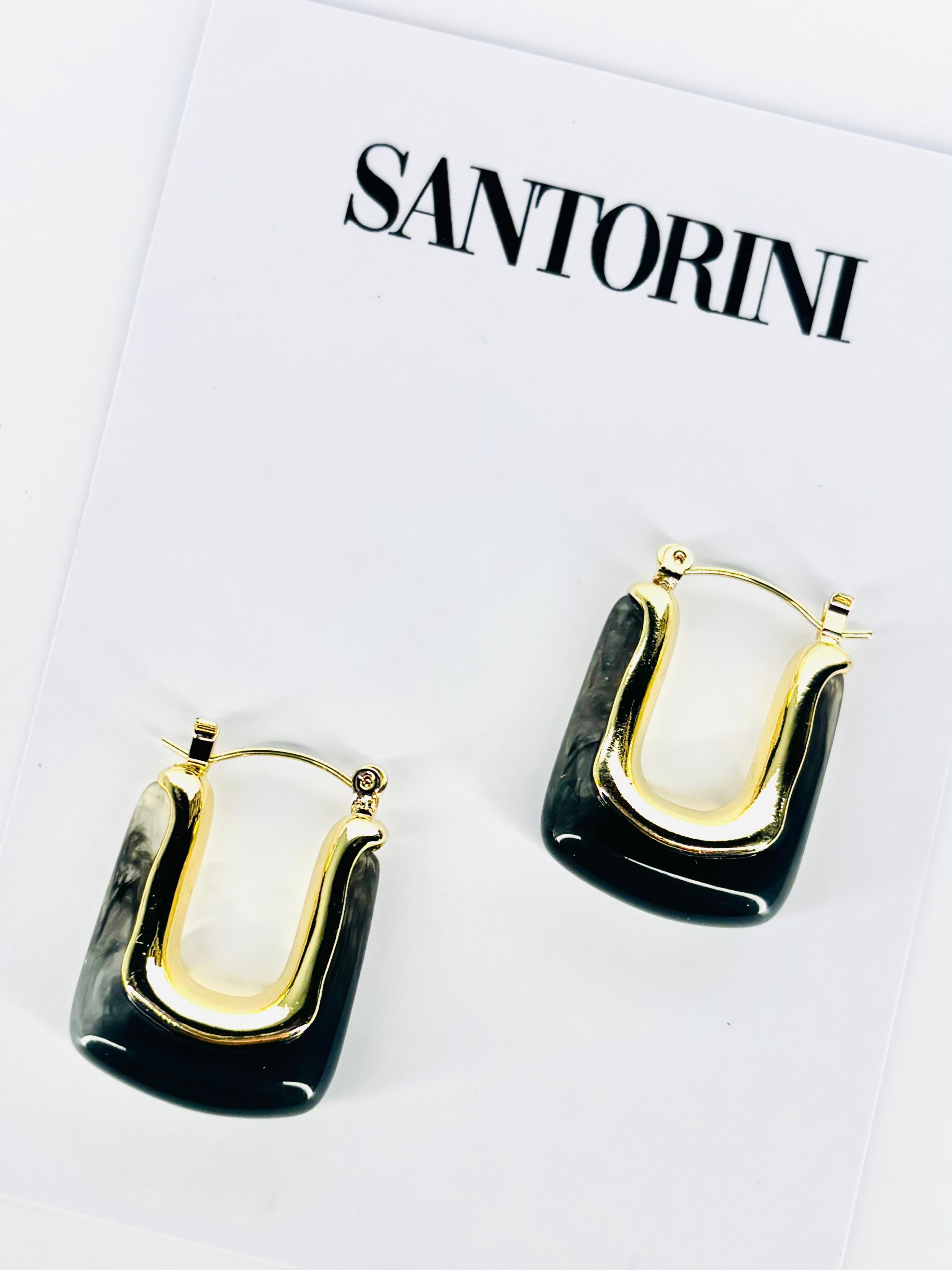 Aritos cuadrados efecto marmol negros y blancos